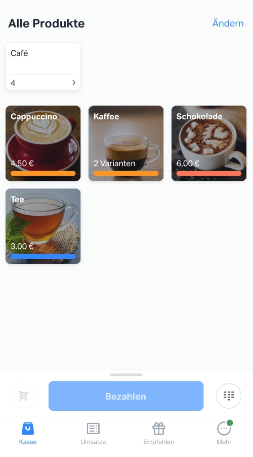 Produktbibliothek der SumUp App Produktbibliothek der SumUp App